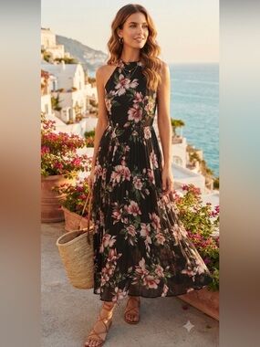 New Rachel Zoe Floral Black Maxi Dress size M and XL